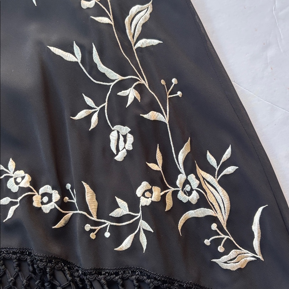 Vintage y2k Maxi Dress Long Dress Black Sue Wong Fringe Cowneck Embroidered - Picture 10 of 17